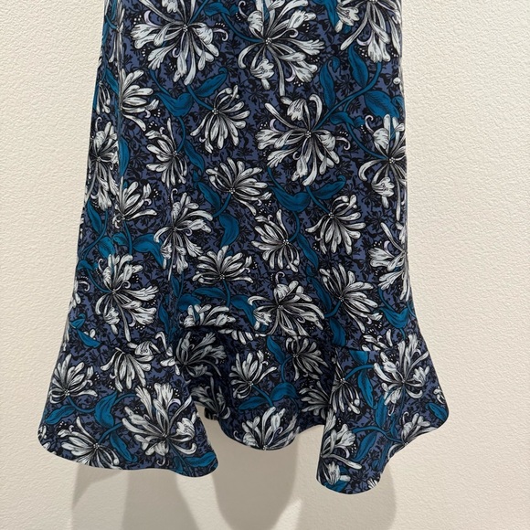 Rebecca Taylor Floral Mini Dress 4 Mystic Blue Mock Neck Sleeveless Ruffle Hem - Picture 5 of 12
